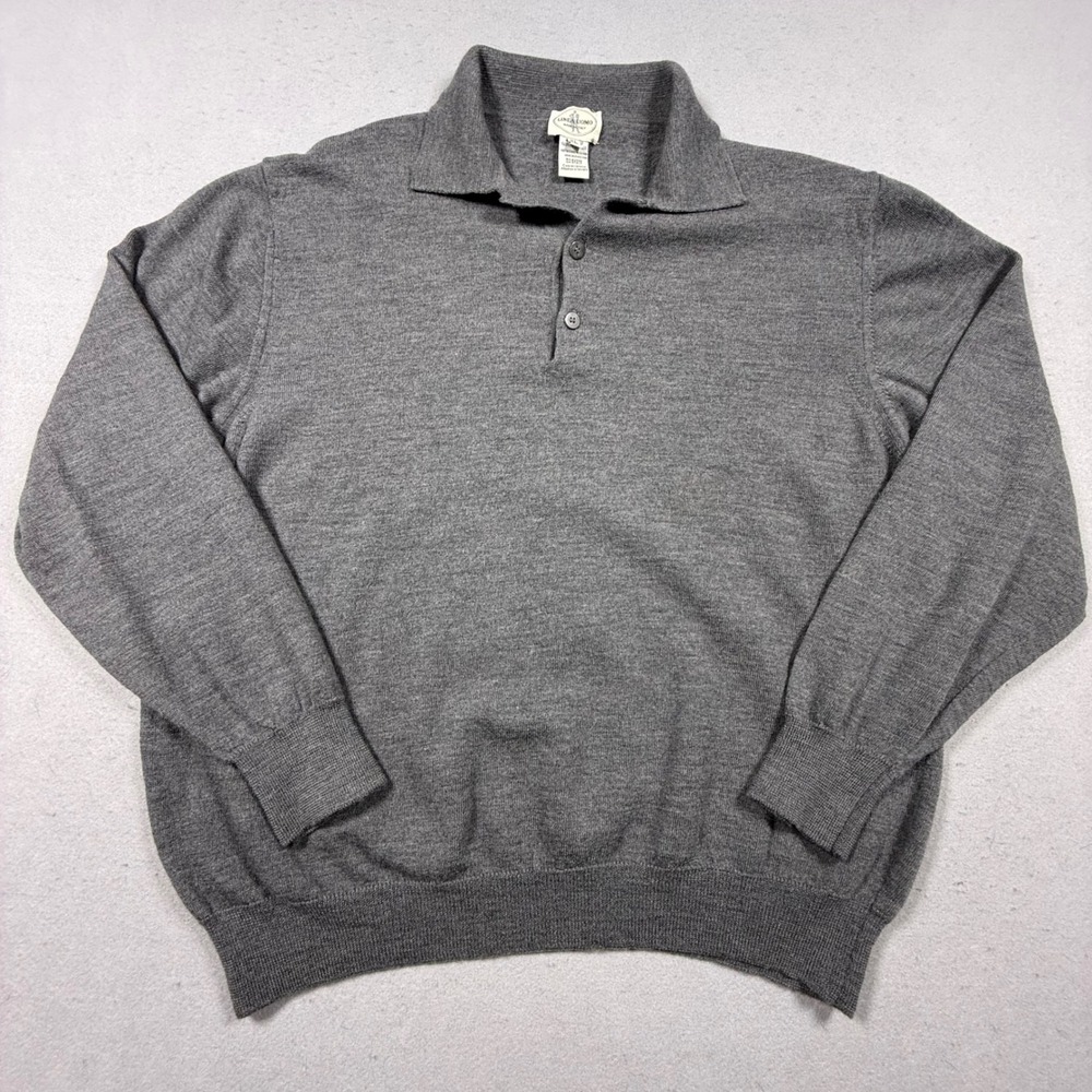 Linea Uomo Mens XL Grey 100%‎ Merino Wool Long Sleeve Polo Sweater Made in Italy
